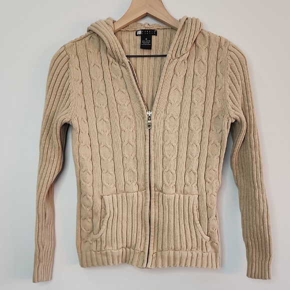 Carole Little Beige Cable Knit Zip Up Hoodie - Picture 1 of 5